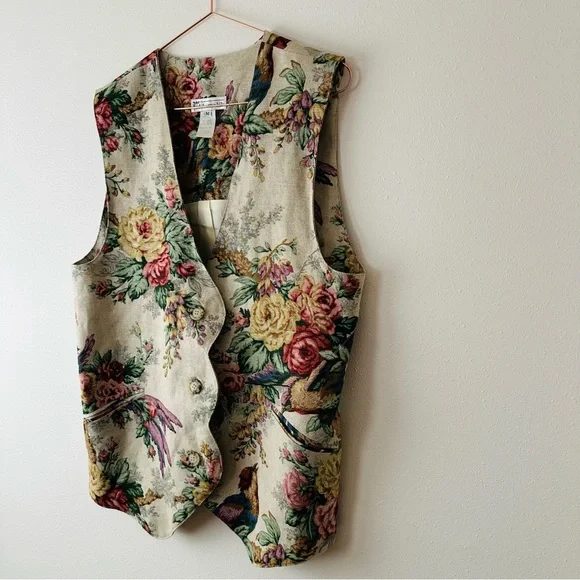 F. L. Malik Vintage 90s floral tapestry vest linen blend boho - Picture 11 of 11